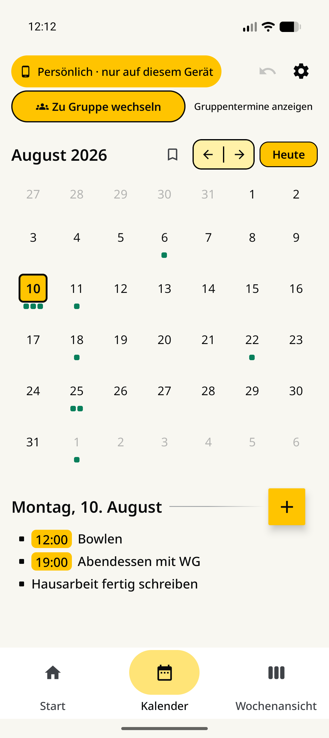 Monatsansicht August 2026 im Design Kontrastreich
