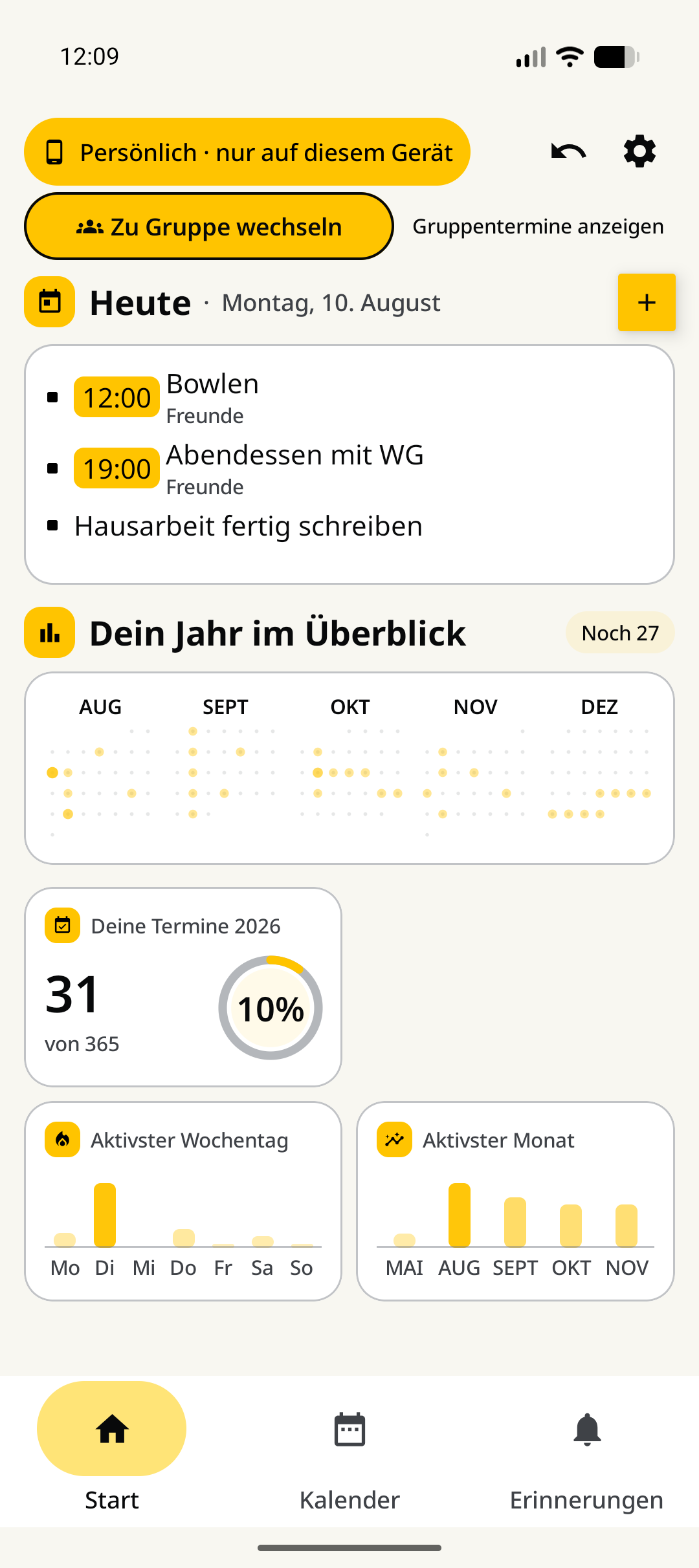 Startseite im Design Kontrastreich mit gelben Akzenten