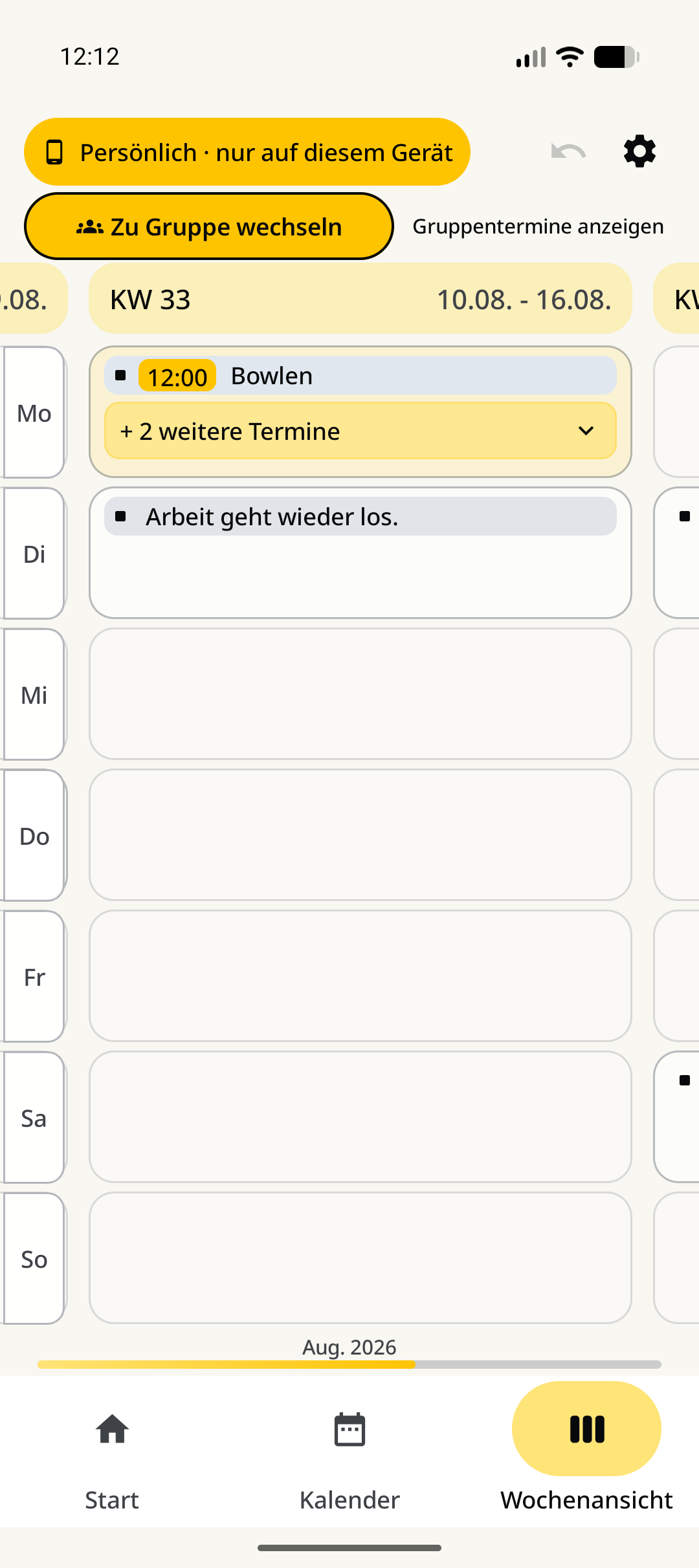 Wochenansicht KW 33 im Design Kontrastreich
